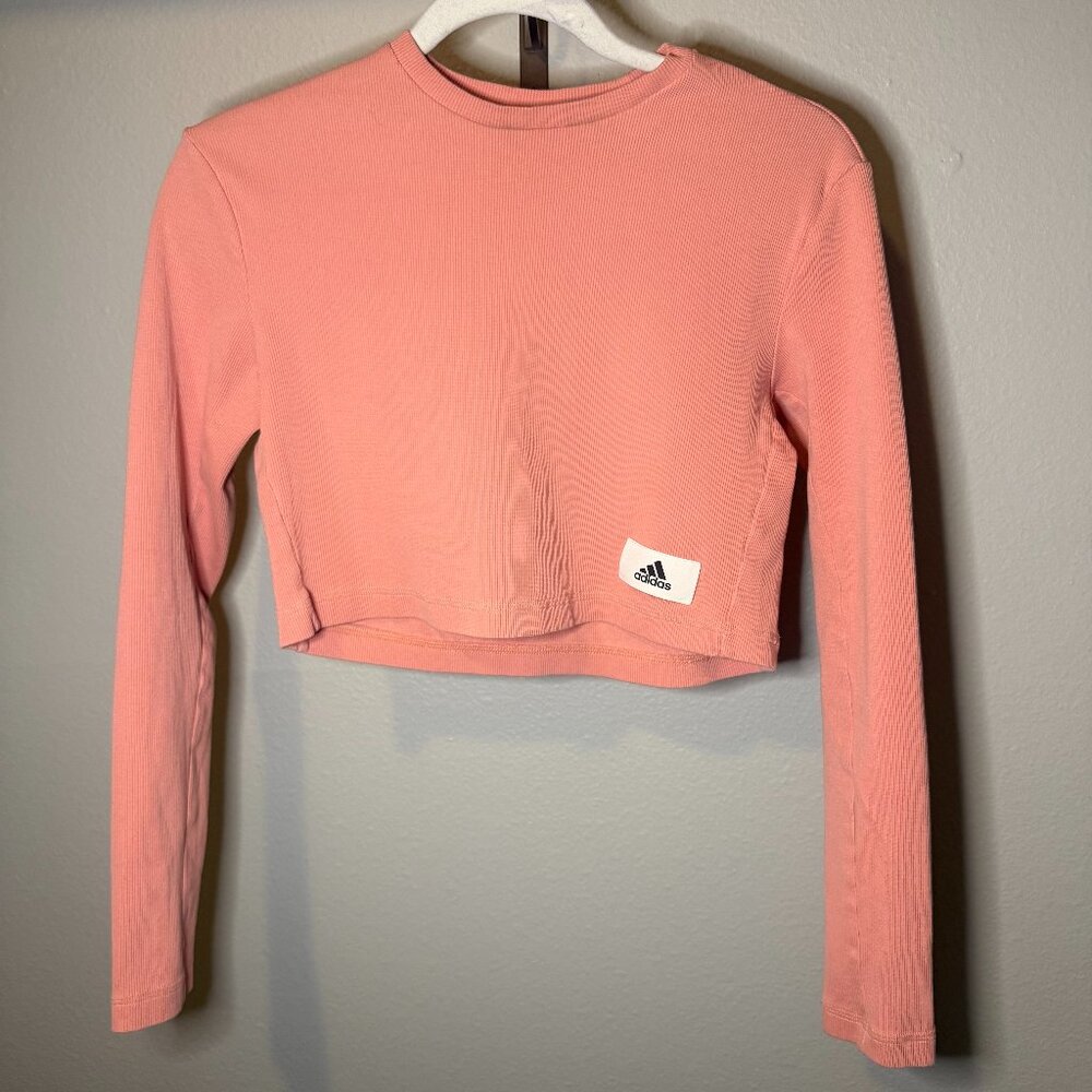 Adidas Cropped Lon-Sleeve Tee - Ribbed Cotton (Peach)